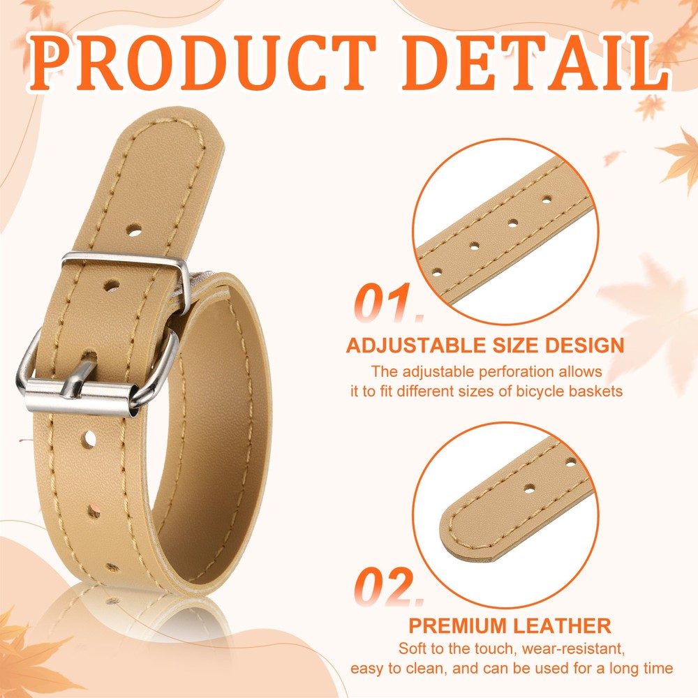 4 Pcs Adjustable Leather Bicycle Basket Strap, Light Brown
