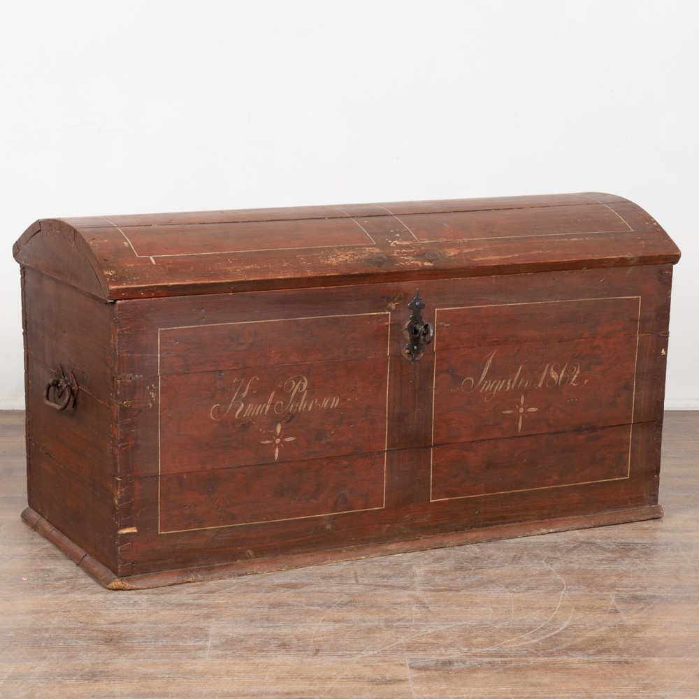Danish Original Painted Dome Top Pine Trunk dated 1862