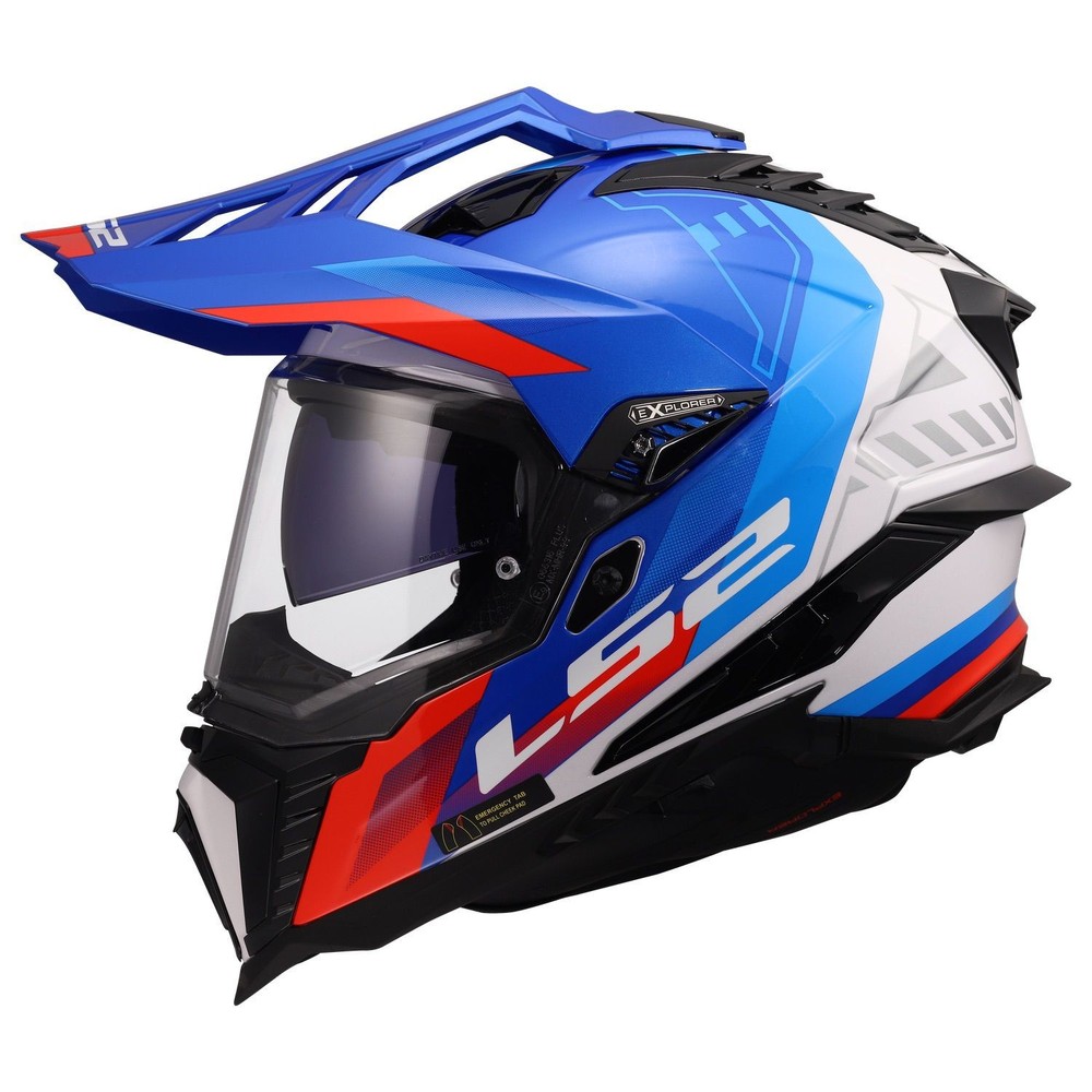 LS2 MX701 Explorer Hexa gloss white blue red - Adventure helmet motorcycle