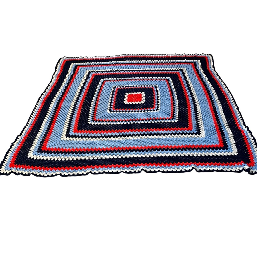 Handmade Knitted Blanket 83x83” Vintage