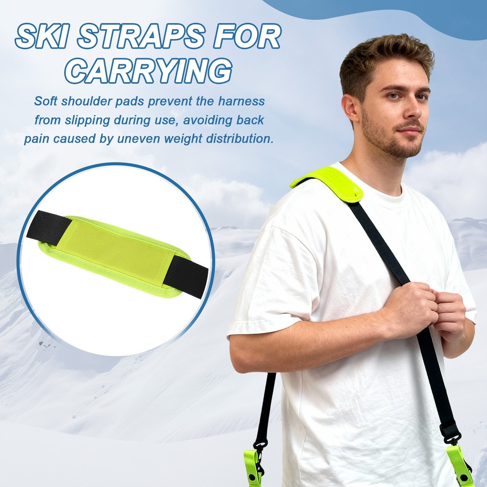Ski Strap, Adjustable Ski Carrier Shoulder Straps, Black & Green & 49.6"