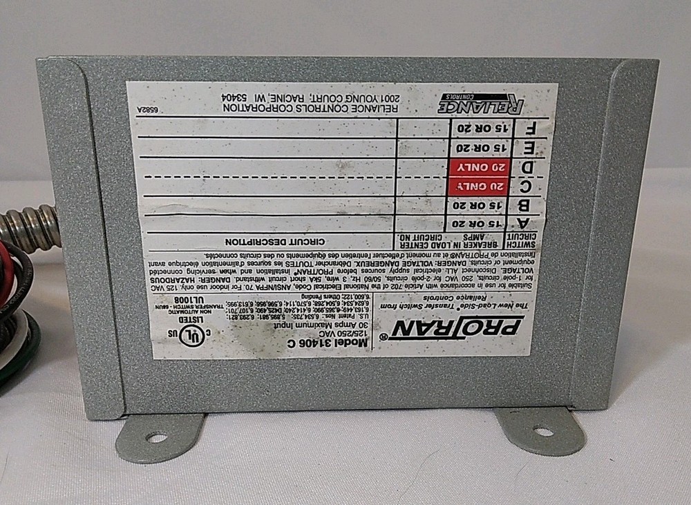 Reliance Controls ProTran Model 31406C Generator Transfer Switch