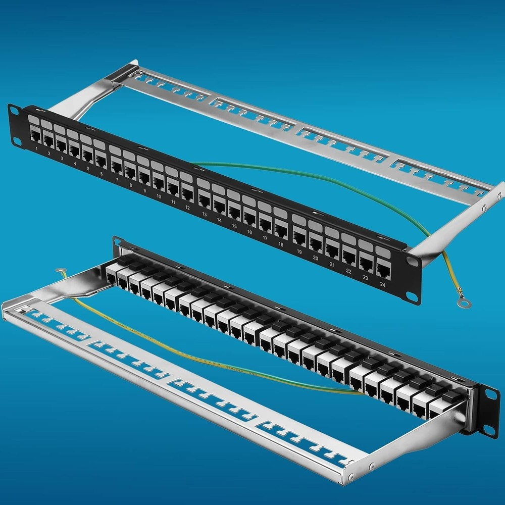 Rapink Patch Panel 24 Port Cat6A with Inline Keystone 10G Support, Coupler Patch