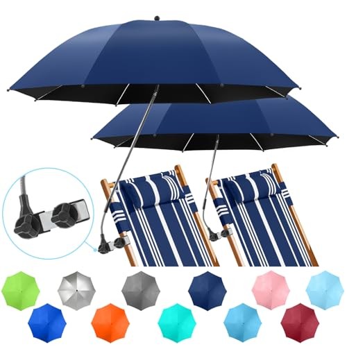 2 PACK Beach Umbrella with Clamp, 360 ° Adjustable Umbrellas for Ink Blue