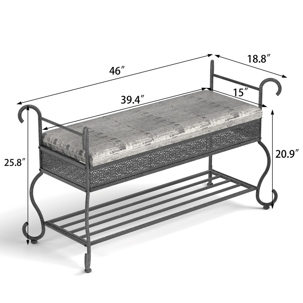 Upholstered Hallway Entryway Shoe Rack Bench Bedroom Bench Stool Iron Frame