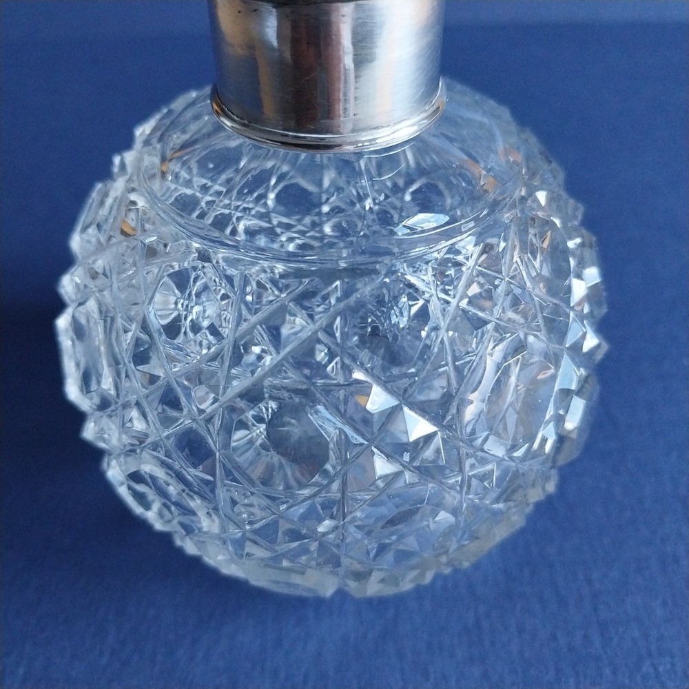 Silver Cap and Crystal Perfume Bottle 5"