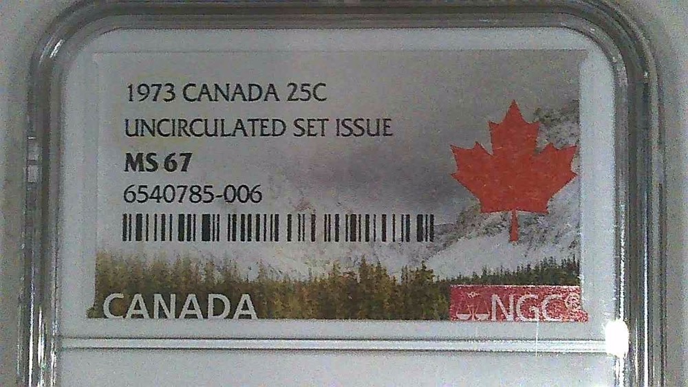 1973 Canada 25 cents NGC MS67 Small Bust.