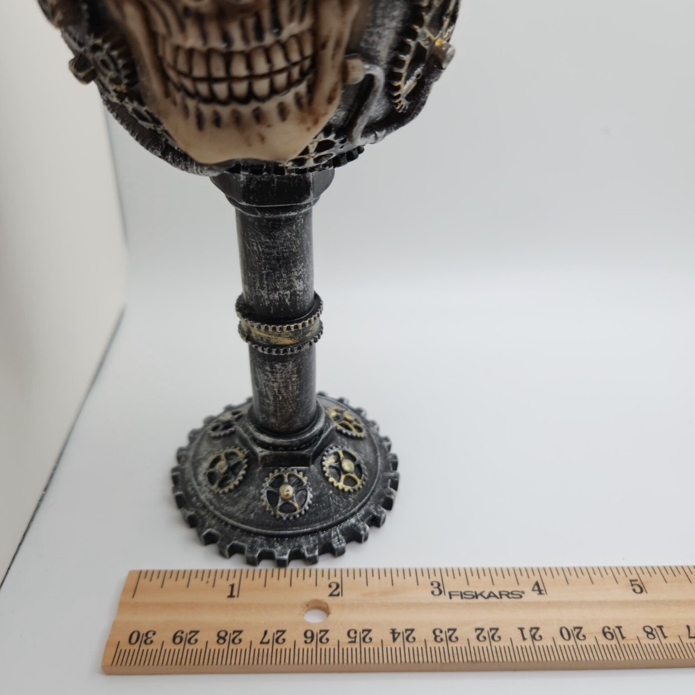 Steampunk Mechanical Gearwork Skull Face Wine Goblet 7.5”