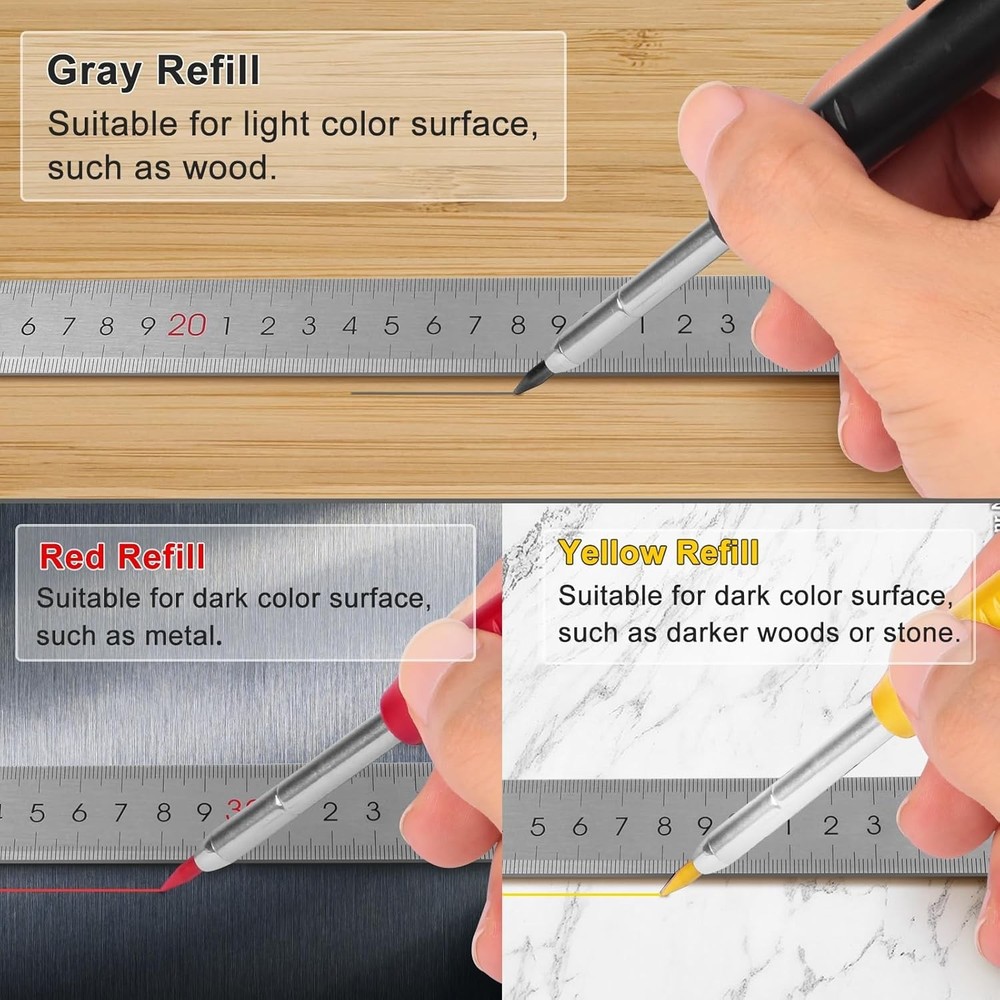 4 Pack Carpenter Pencils, Mechanical Deep Hole Marker with 48 Refills