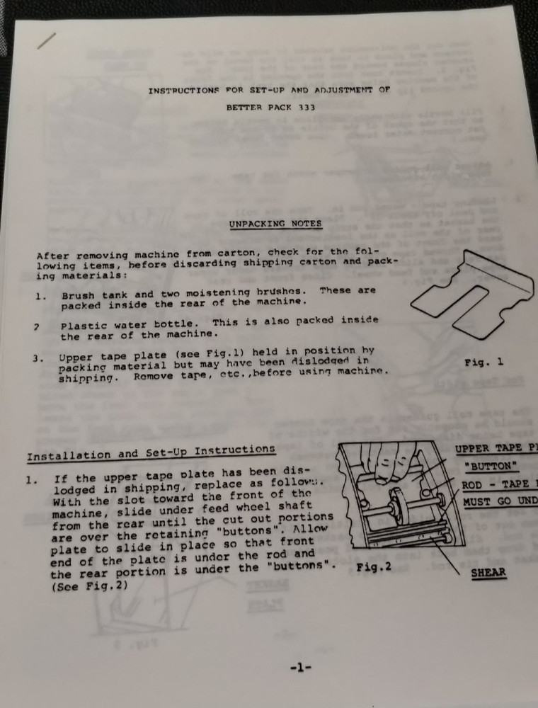 Original Instructions for  BETTER PACK 333 PLUS GUMMED TAPE DISPENSER