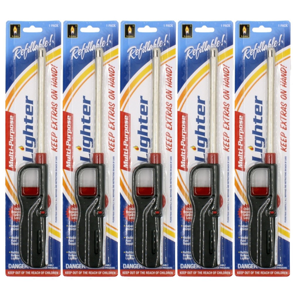 Refillable Butane Lighter for Charcoal, Grill, Multi-Purpose (5 PACK)