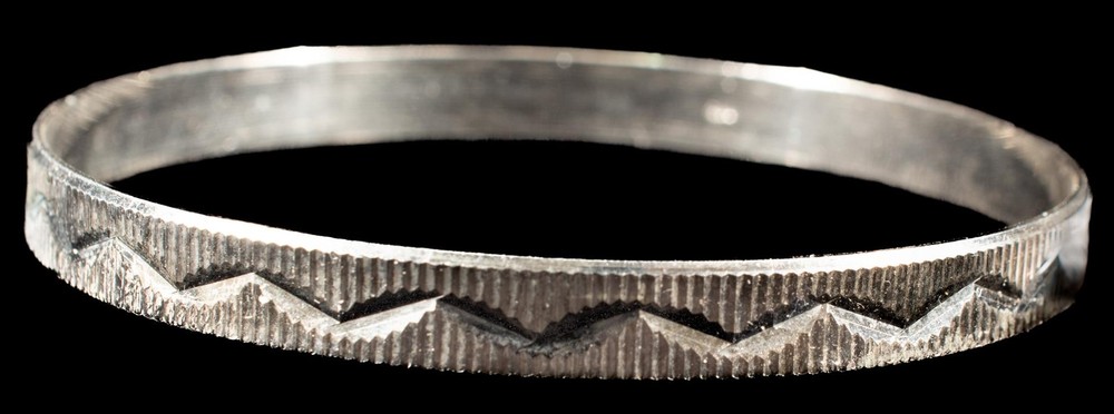 Sterling Silver Bangle Cut Stamped Wave Design Edge NEW