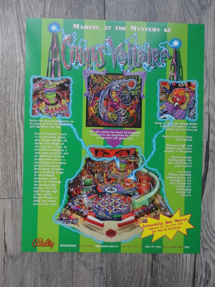 Cirqus Voltaire Pinball Machine Flyer Bally Original Brochure