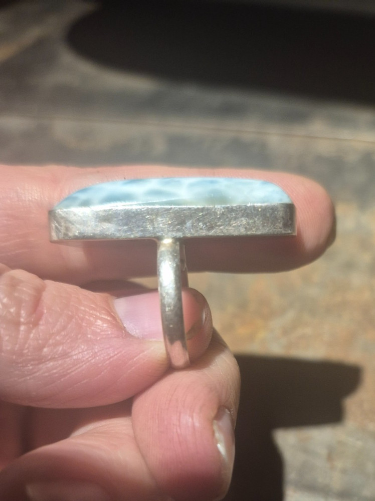Genuine Large blue larimar ring