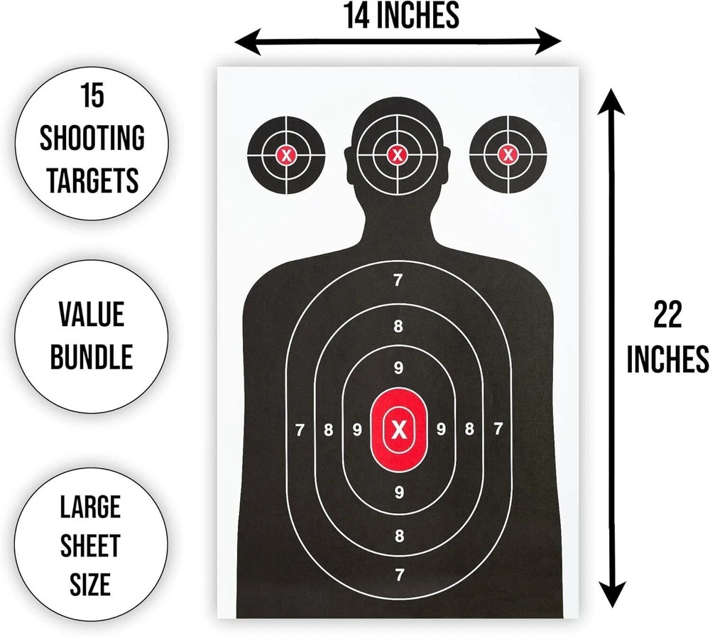 15 Pack Paper Shooting Target for Gun Range, Target Practice - Large Size 14 X
