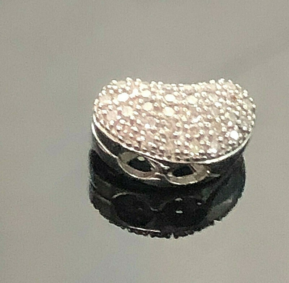 ADORABLE GENUINE DIAMOND BEAN STERLING SILVER OPEN PENDANT
