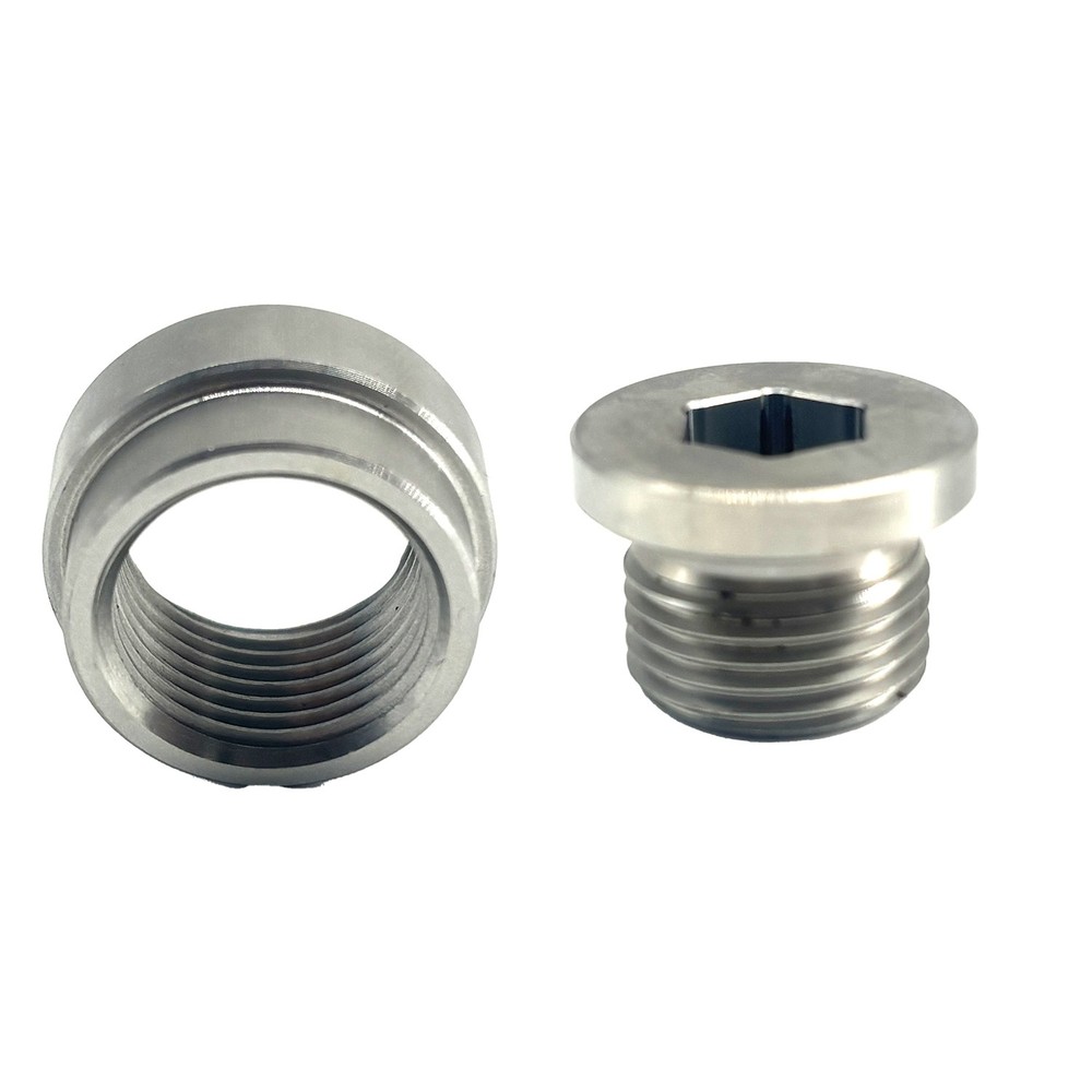 2 Pack Stainless O2 Sensor Weld-In Stepped Bung + Hex Plug Kit M18x1.5