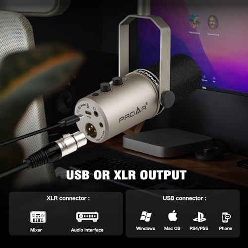 USB/XLR Podcasting Dynamic Microphone,Professional USB Gaming Microphone Gold