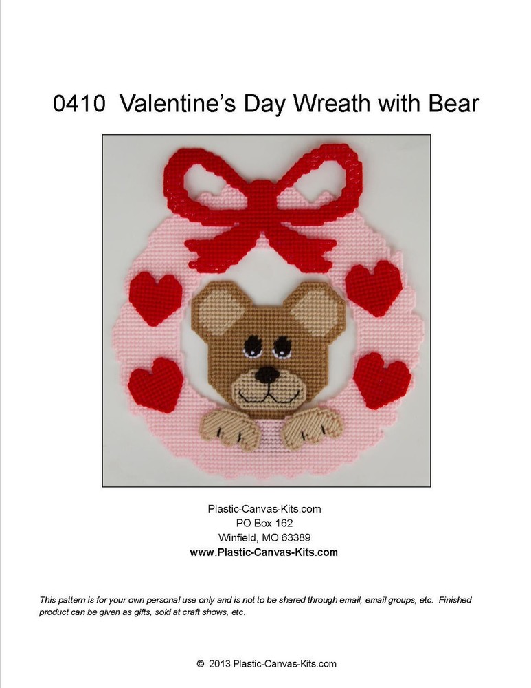 Valentine's Day Wreath with Bear- Plastic Canvas Pattern or Kit