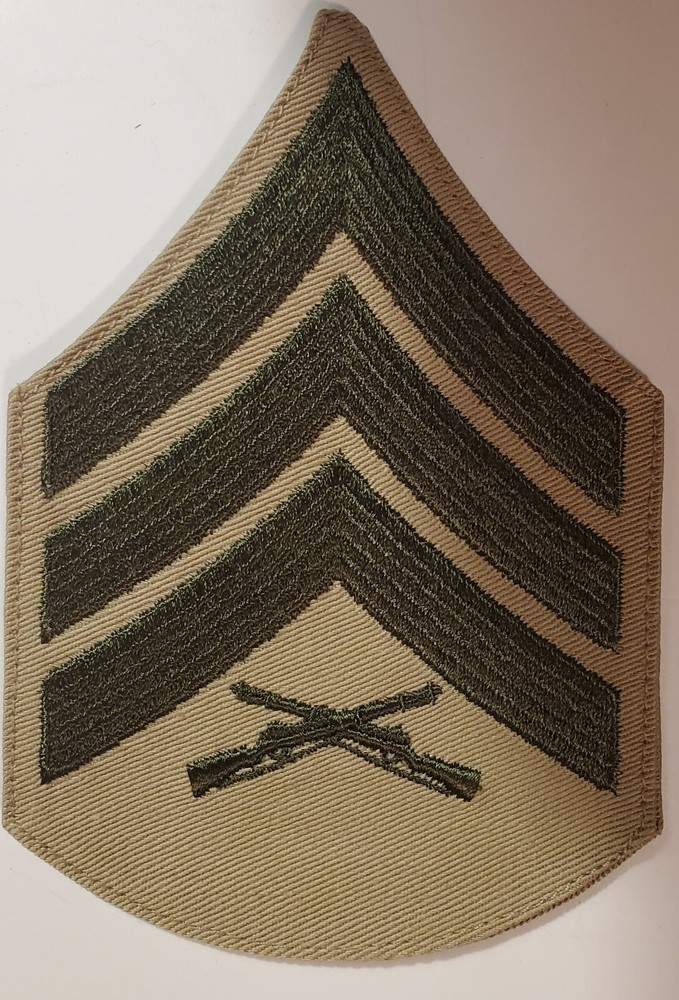 USMC Marines Chevron Sergeant USMC Patch Green Khaki Military E5 SGT