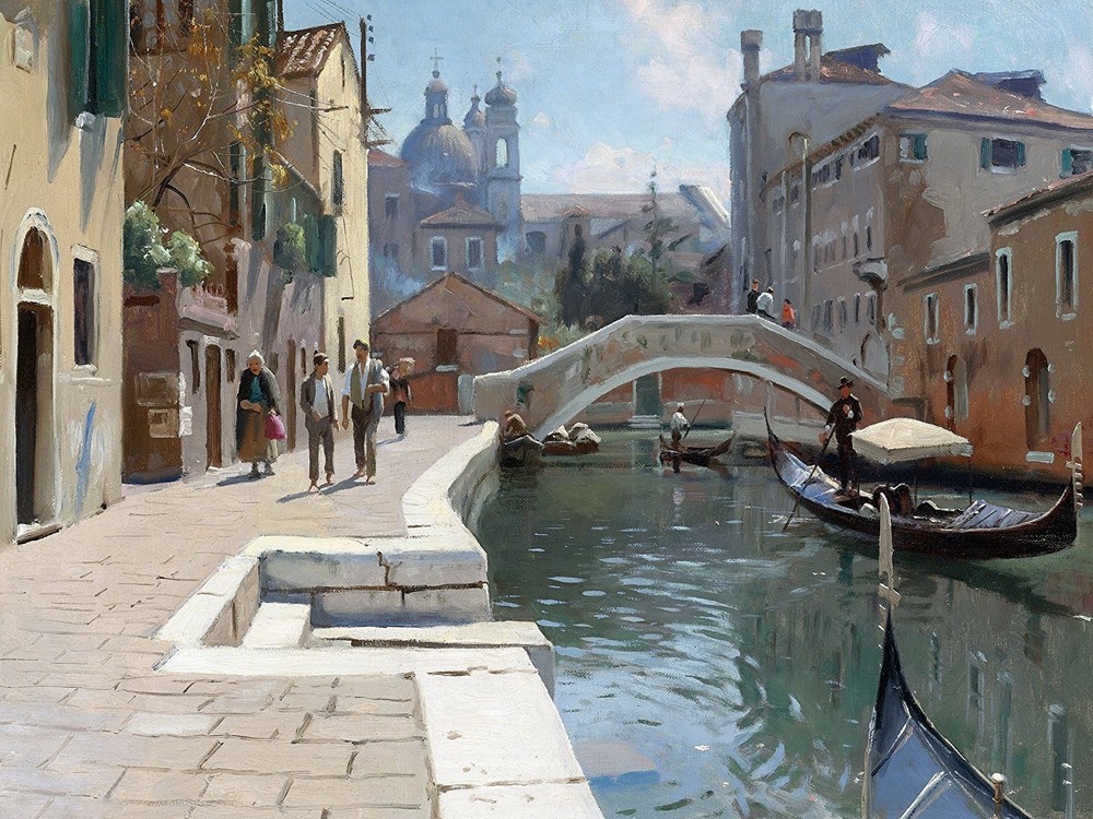 CANAL VENICE P. Monsted river water bridge Tile Mural Backsplash Marble Ceramic