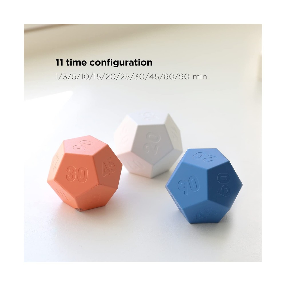 mooas Dodecagon Time Ball Rechargeable Mini Timer (White), 11 preset time, De...