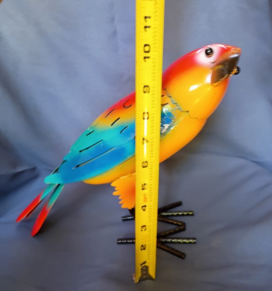 Metal Parrot Figurine 10" Bird