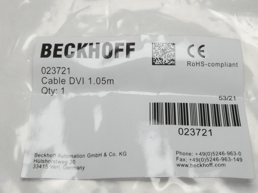 Beckhoff 023721 DVI Cable 1.05M - NEW Surplus!