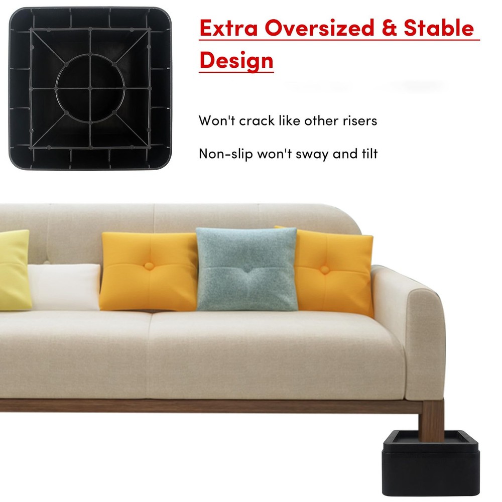 Oversized Bed Risers Heavy Duty Stackable 4 Pack, Furniture Risers for Sofas ...