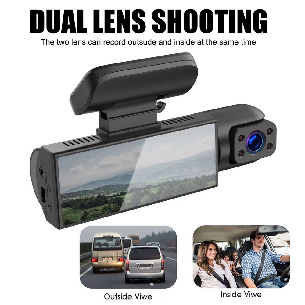 1080P Front & Inside Camera Video Recorder G-Sensor Dual Lens Car DVR Dash Cam *