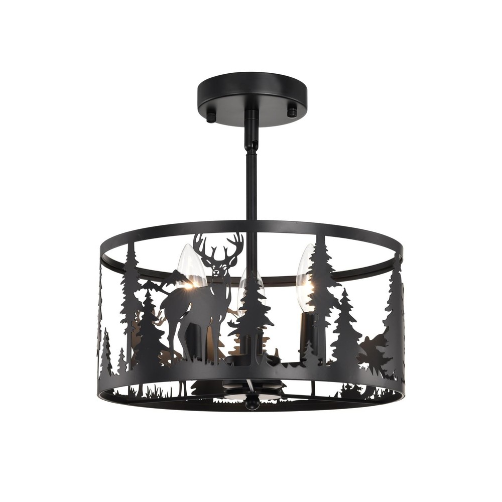 Rustic Semi Flush Mount Ceiling Light,Farmhouse Round Metal Dining Room Light...