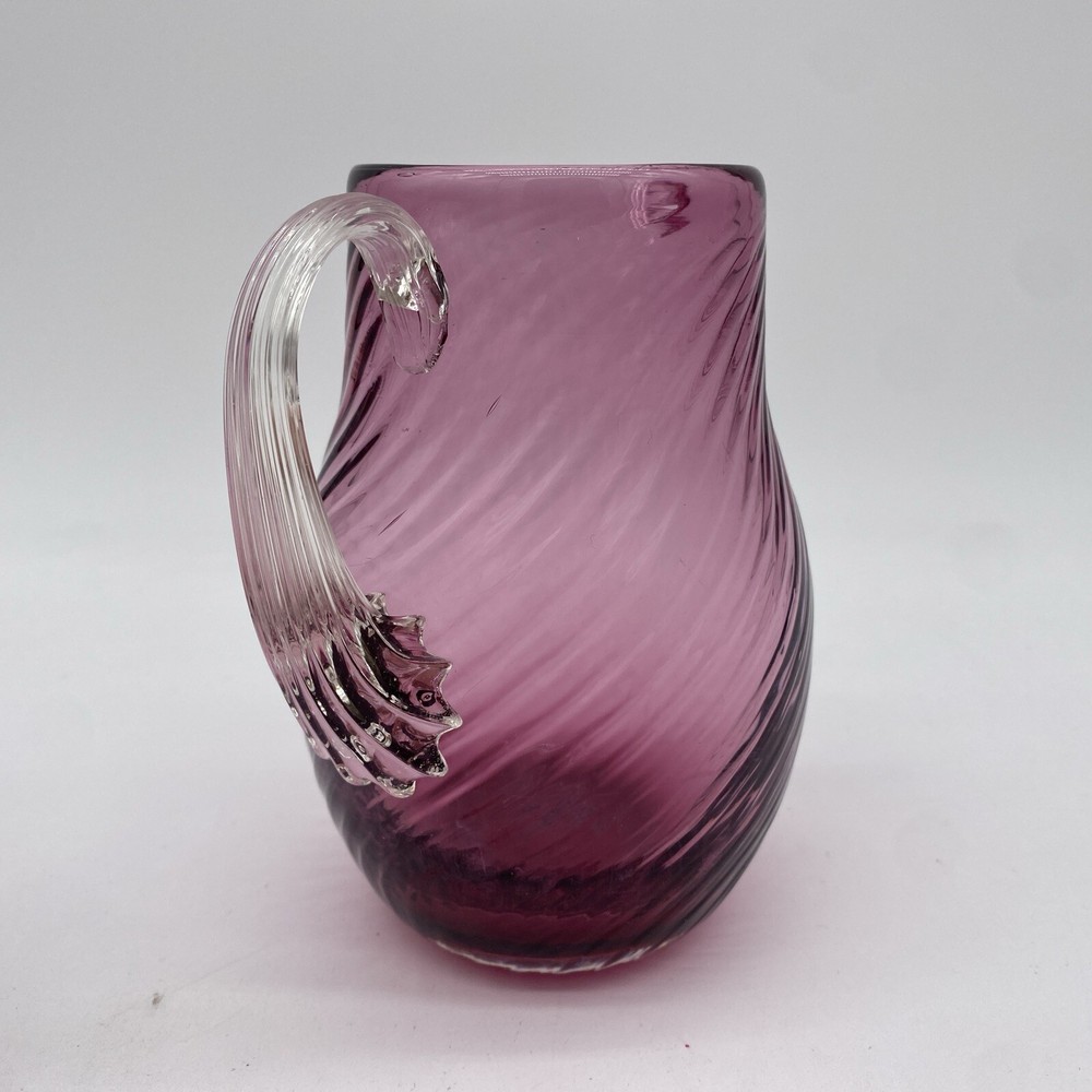 Cranberry Swirl Glass Small Pitcher Applied Clear Handle