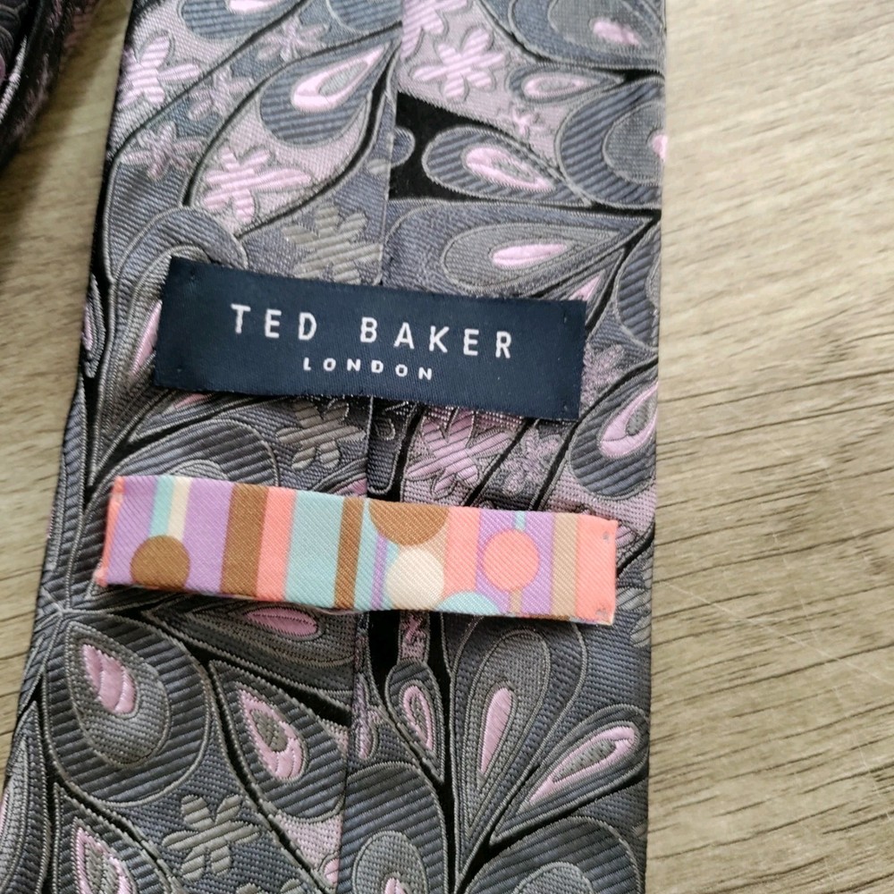 Ted Baker London Mens Tie Silk Gray & Pink