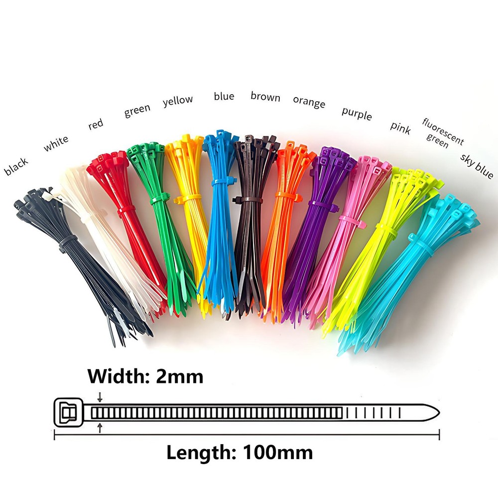 100 Pcs Cable Ties Zip Ties Wraps Nylon High Quality Strong Various Colours
