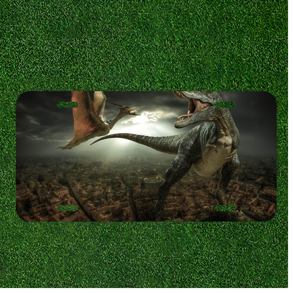 Custom Personalized License Plate Auto Tag With Dragon Fighting Dinasour