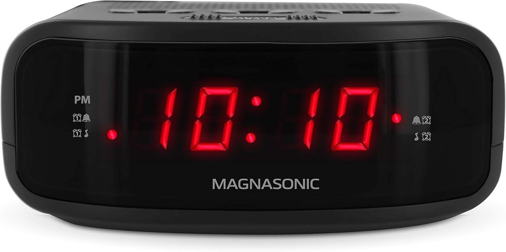 Battery-Powered Digital Alarm Clock Radio with Programmable Stations & Snooze