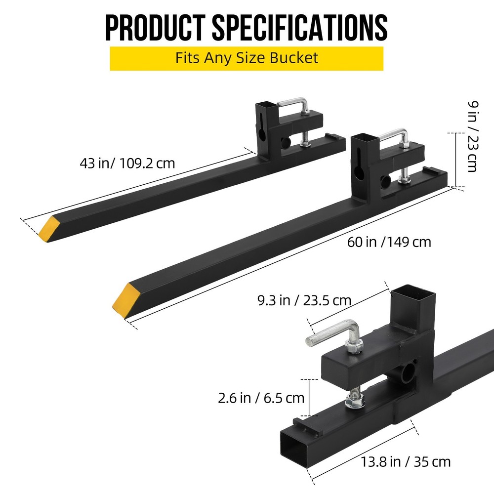 60 inches Skid Steer Pallet Fork Attachment, 2500lb Capacity for Tractor Loader