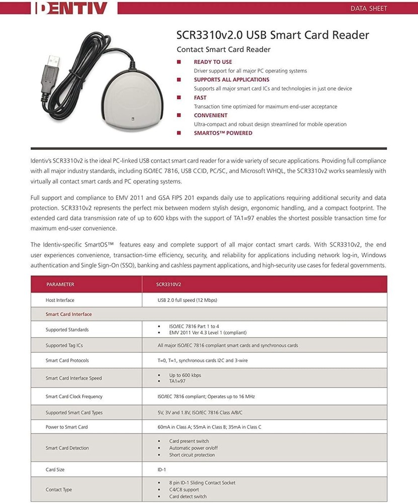 Identiv SCR3310v2.0 USB Smart Card Reader