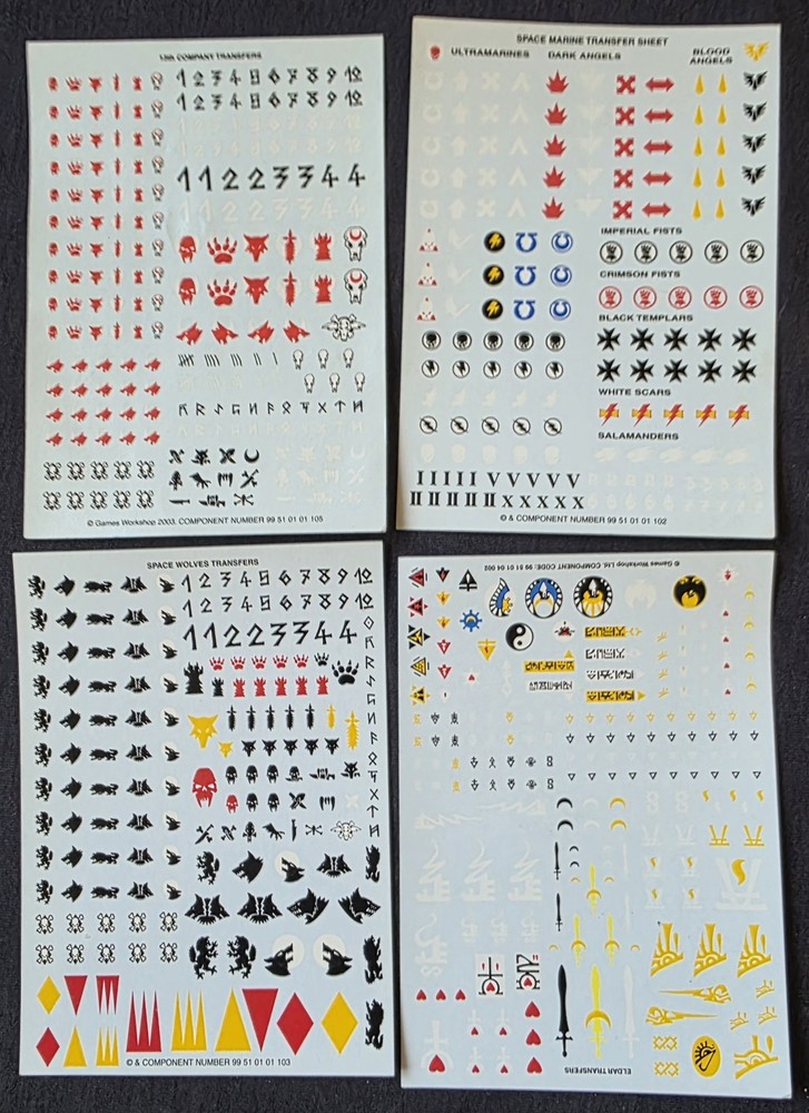Warhammer 40k Decal Transfer Sheets x 4
