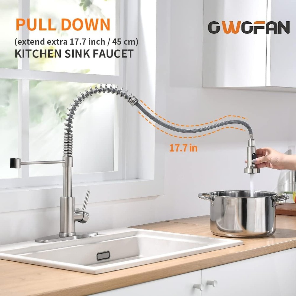 Kitchen Faucet with Pull Down Sprayer 1 Standard, 1 Brushed Nickel