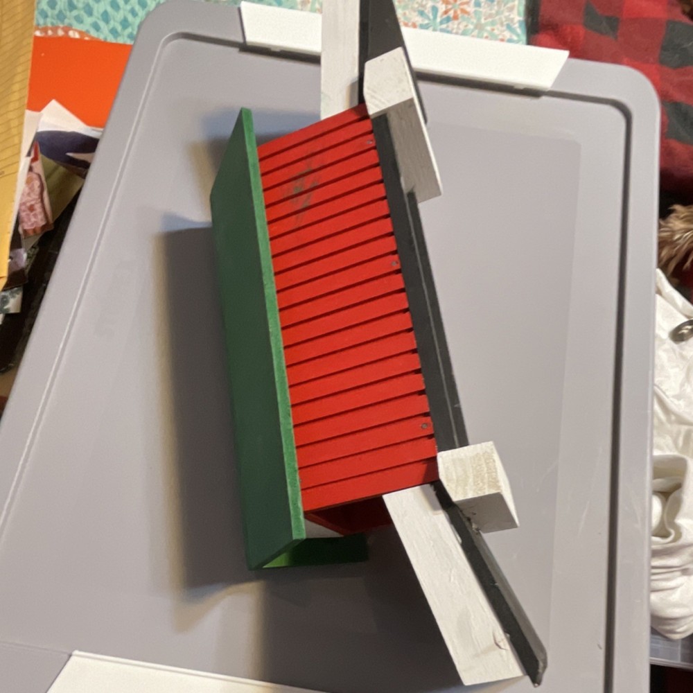 Handpainted Wooden Covered Bridge Model Red Green Decorative