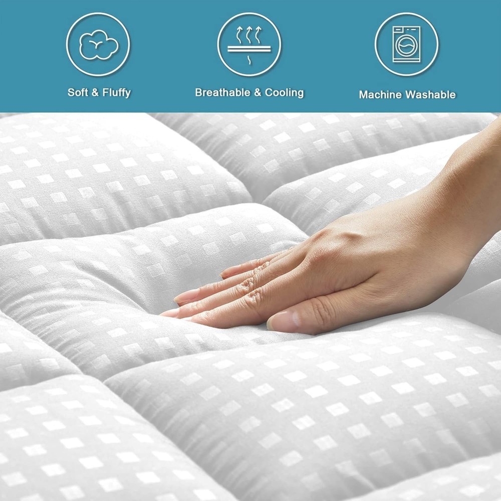 King Fitted Mattress Pad - Cooling Quilted Protector with Soft Microfiber Touch