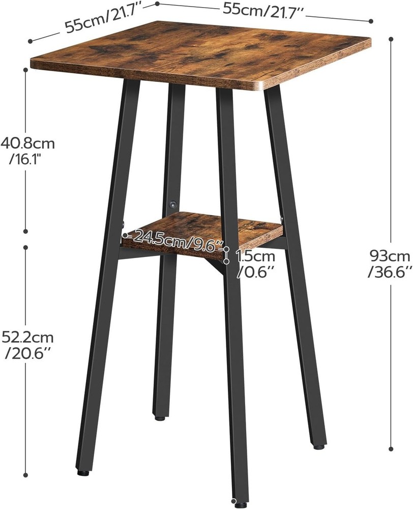 Bar Table, 2-Tier High Top Pub Table, Counter Height Table with Storage, Small