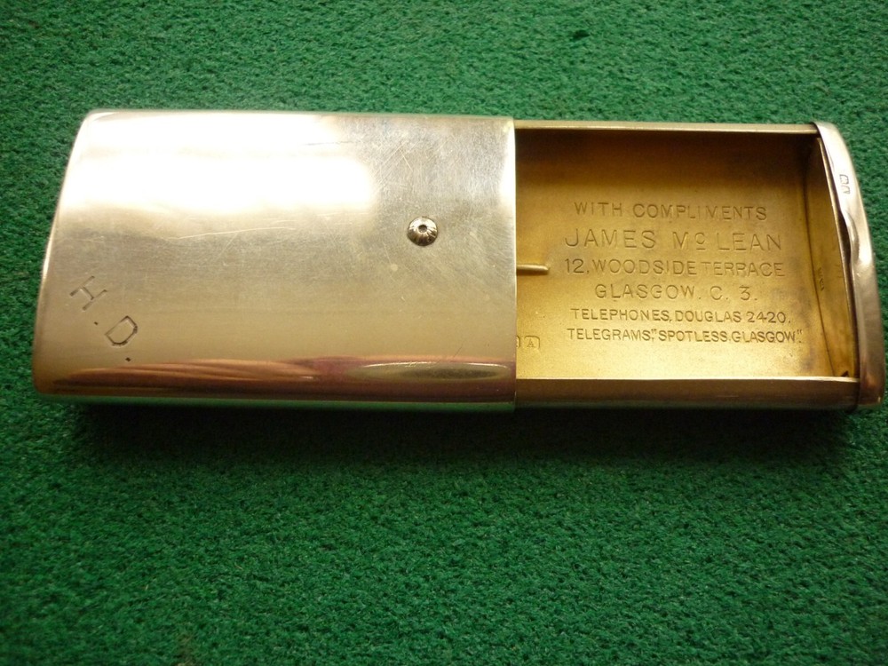 Solid Silver Unusual Sliding Vesta Case Birm 1925 with Advertising Inscription
