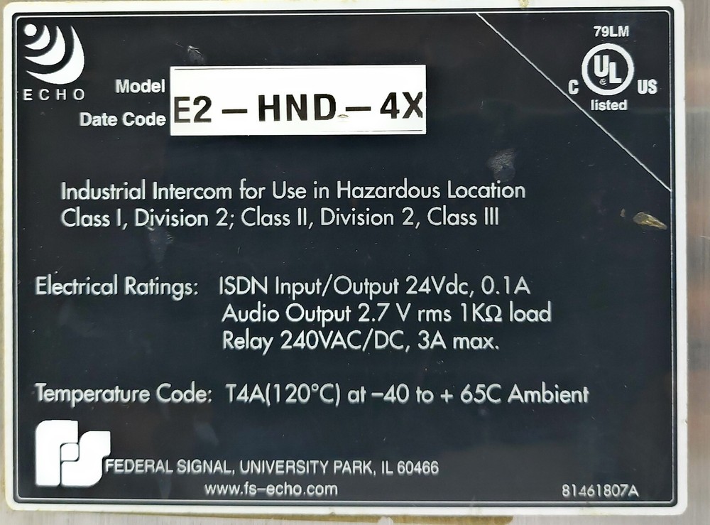 Federal Signal ECHO E2-HND-4X Industrial Intercom