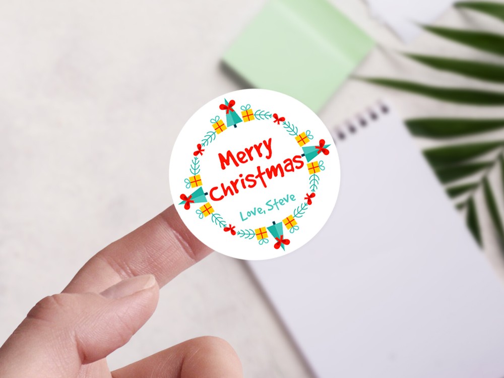 Customizable Holiday Christmas Round Sticker Labels