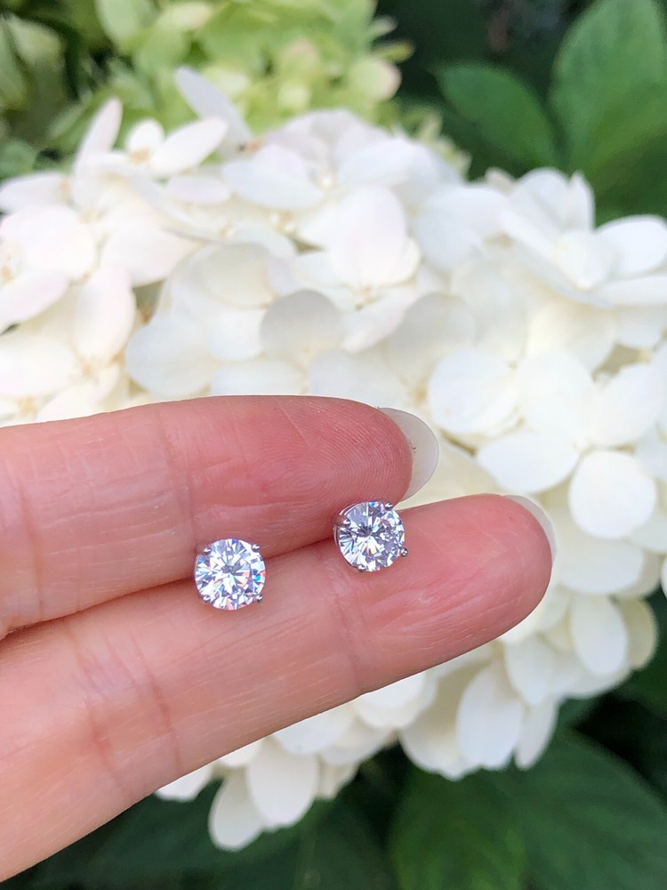 925 Sterling Silver Round Cut CZ Stud Earrings Tiny Dainty Studs 5.8mm