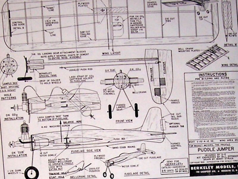 Berkeley PUDDLE JUMPER Sr & PROFILE 1/2A PLANS to Build TWO UC Model Airplanes