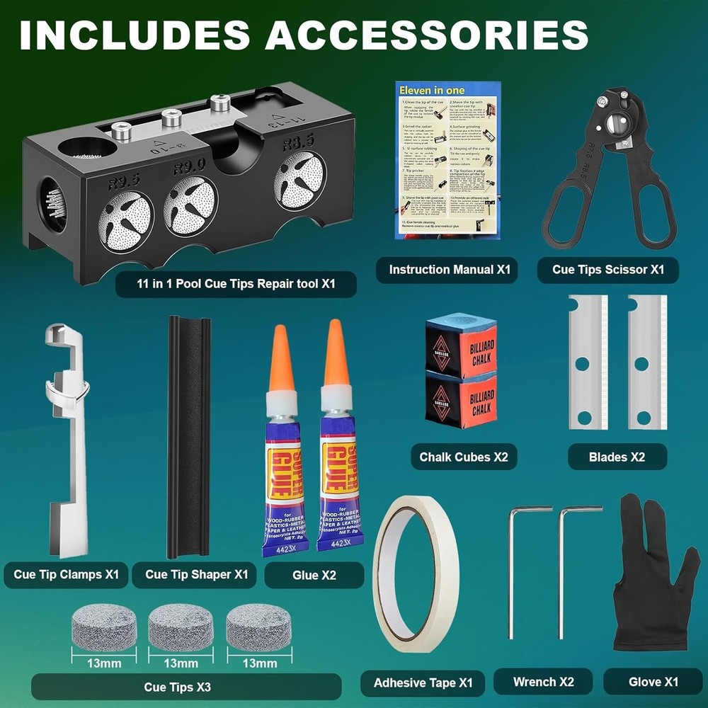 Complete Pool Cue Repair Kit: 11 Tools for Precision and Performance Enhancement