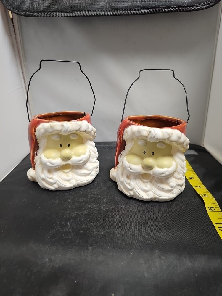 2-Ceramic Santa Containers With Wired Handle- By Collections